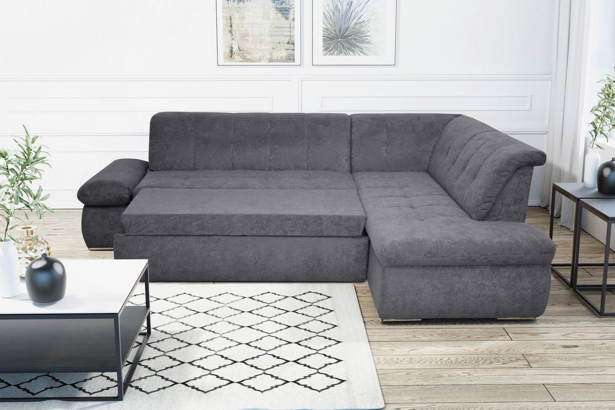 Ecksofa Mit Schlaffunktion Moric Dunkelgrau Mikrofaser - Chromfarben/Dunkelgrau, KONVENTIONELL, Textil (273/216cm) - MID.YOU