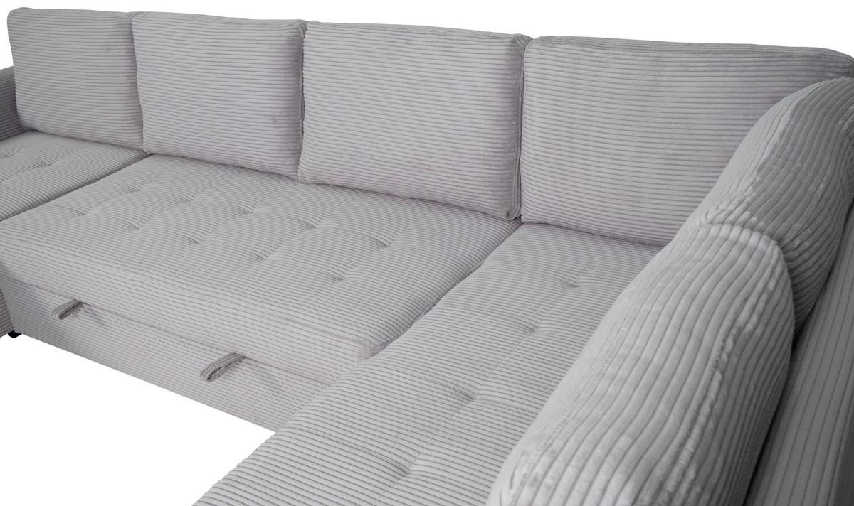 Souprava U MALTE, pravá, světle šedý manšestr - černá/světle šedá, Moderní, textil/plast (155/305/178cm) - Based