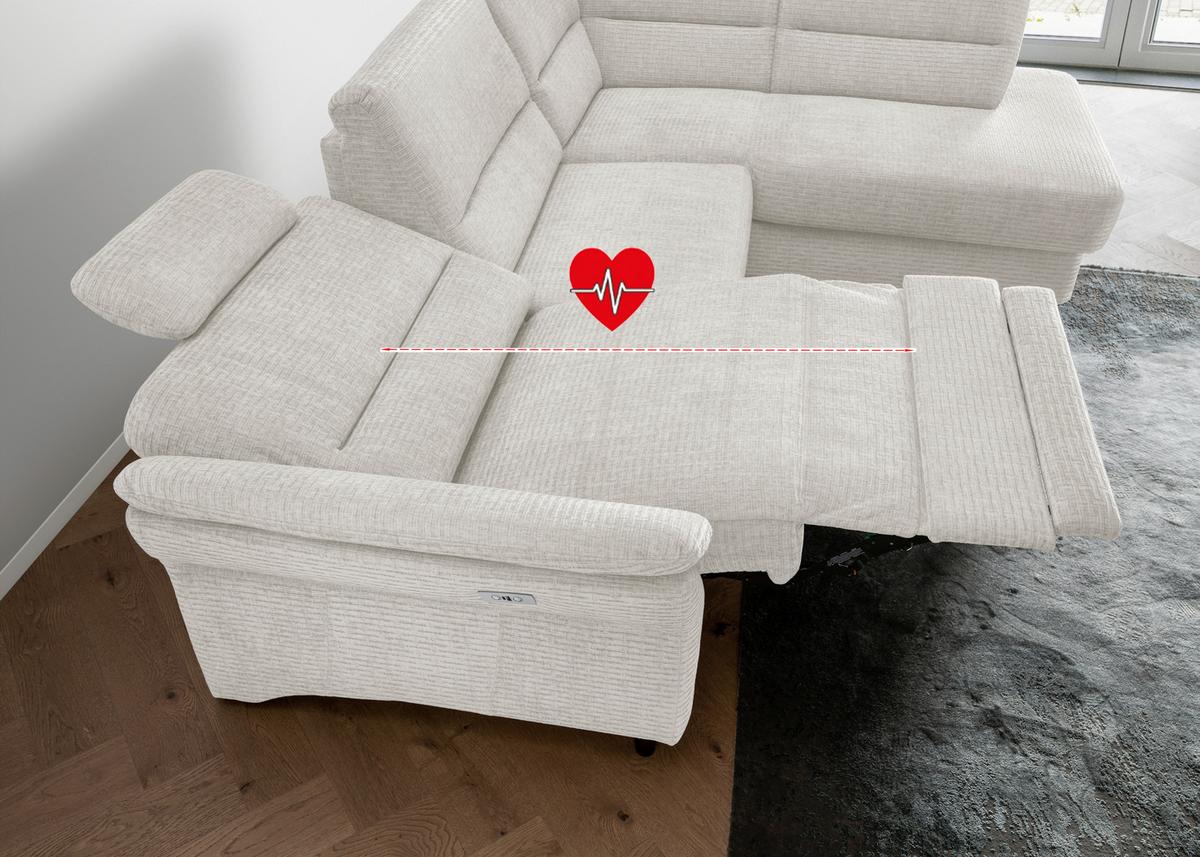 Ecksofa Cavoli Creme Relaxfunktion S: 266x190 Cm - Creme/Schwarz, MODERN, Textil (266/190cm) - Livetastic