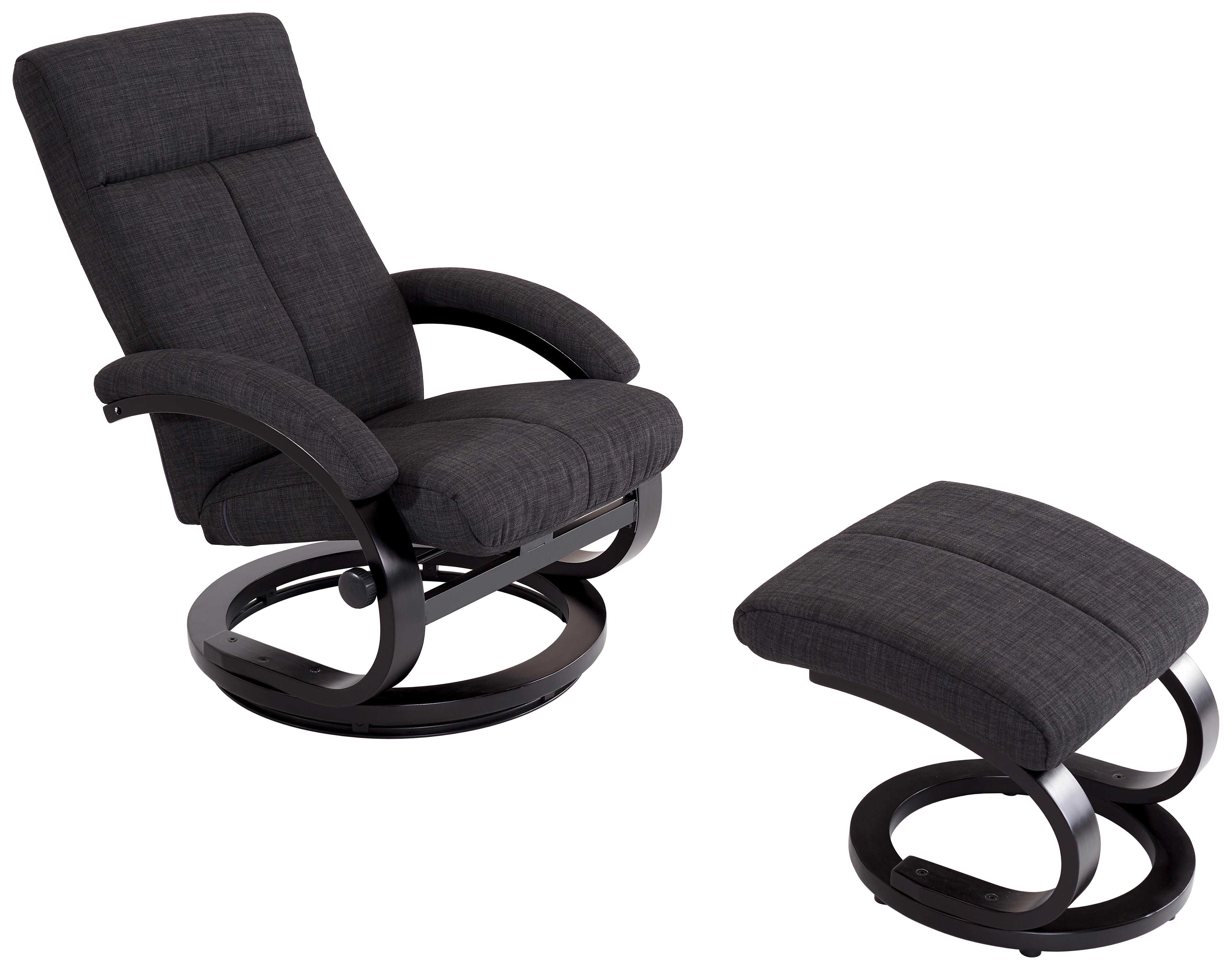 Fernsehsessel mit Fußhocker Niklas Webstoff Dunkelgrau - Dunkelgrau/Schwarz, MODERN, Holz/Textil (66/98-86/80-110cm) - Ondega