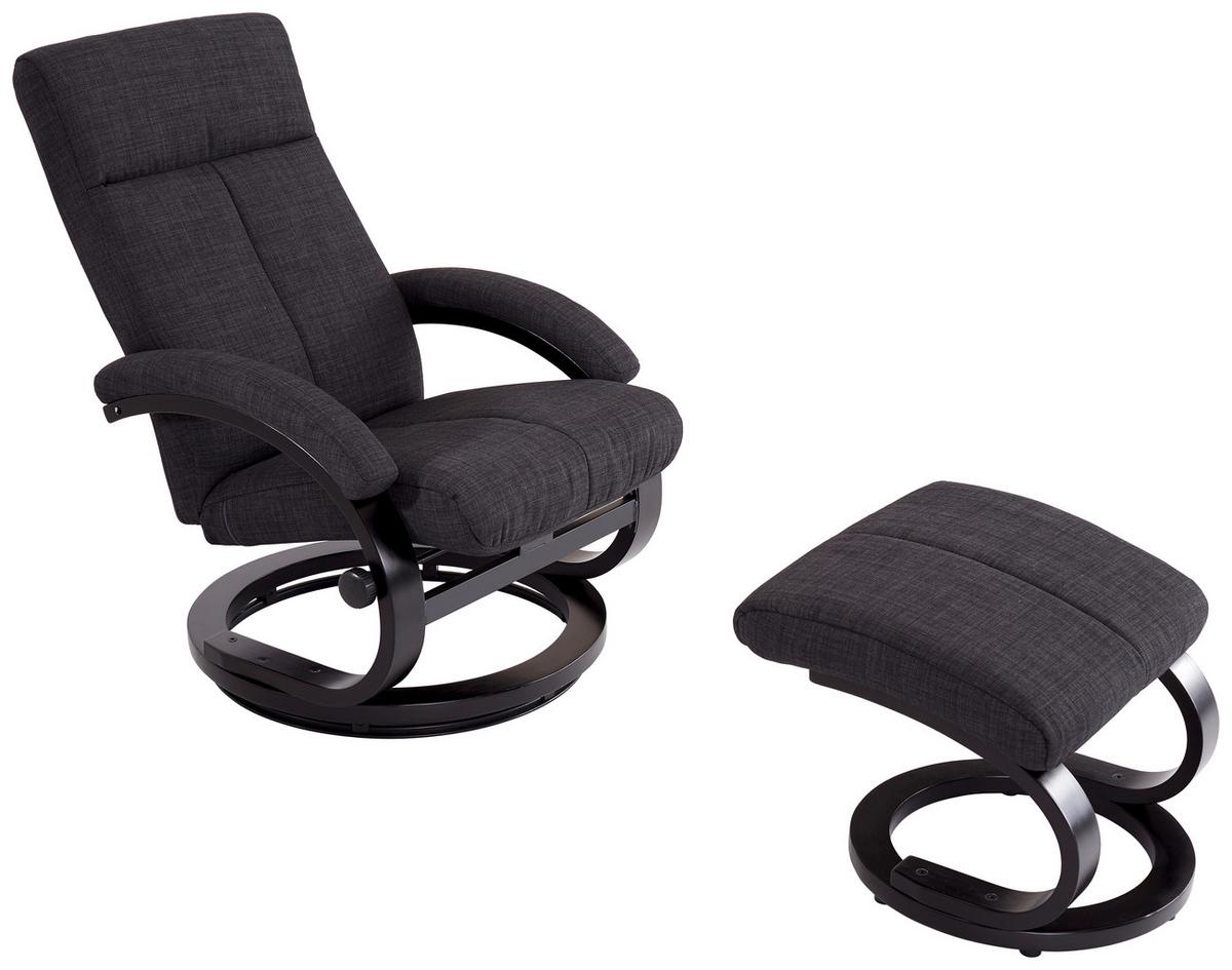 Fernsehsessel mit Fußhocker Niklas Webstoff Dunkelgrau - Dunkelgrau/Schwarz, MODERN, Holz/Textil (66/98-86/80-110cm) - Ondega