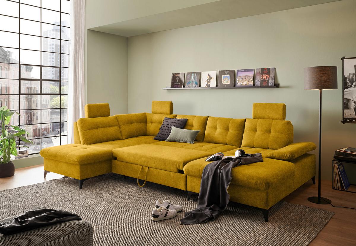 Wohnlandschaft Durban U Gelb U: 218/324/170 Cm - Gelb/Schwarz, KONVENTIONELL, Textil (218/324/170cm) - MID.YOU