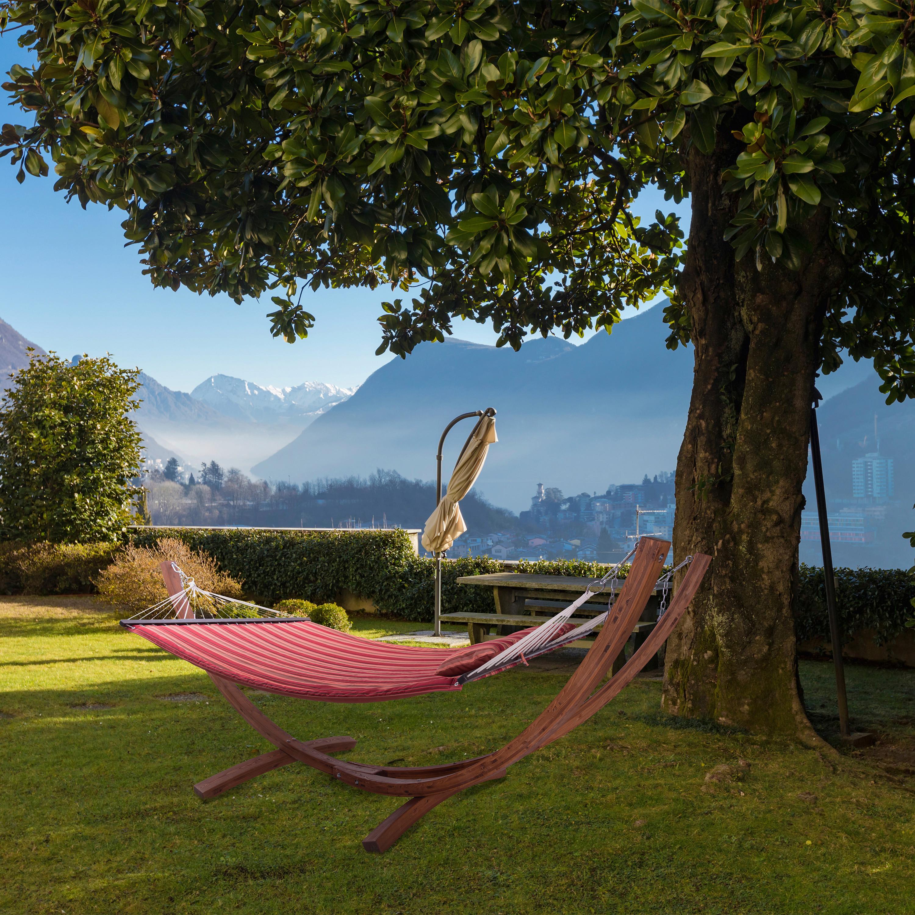 Hängemattengestell Hawaii Incl Matte - Rot/Lärchefarben, Basics, Holz/Textil (320/120/130cm) - Ambia Garden
