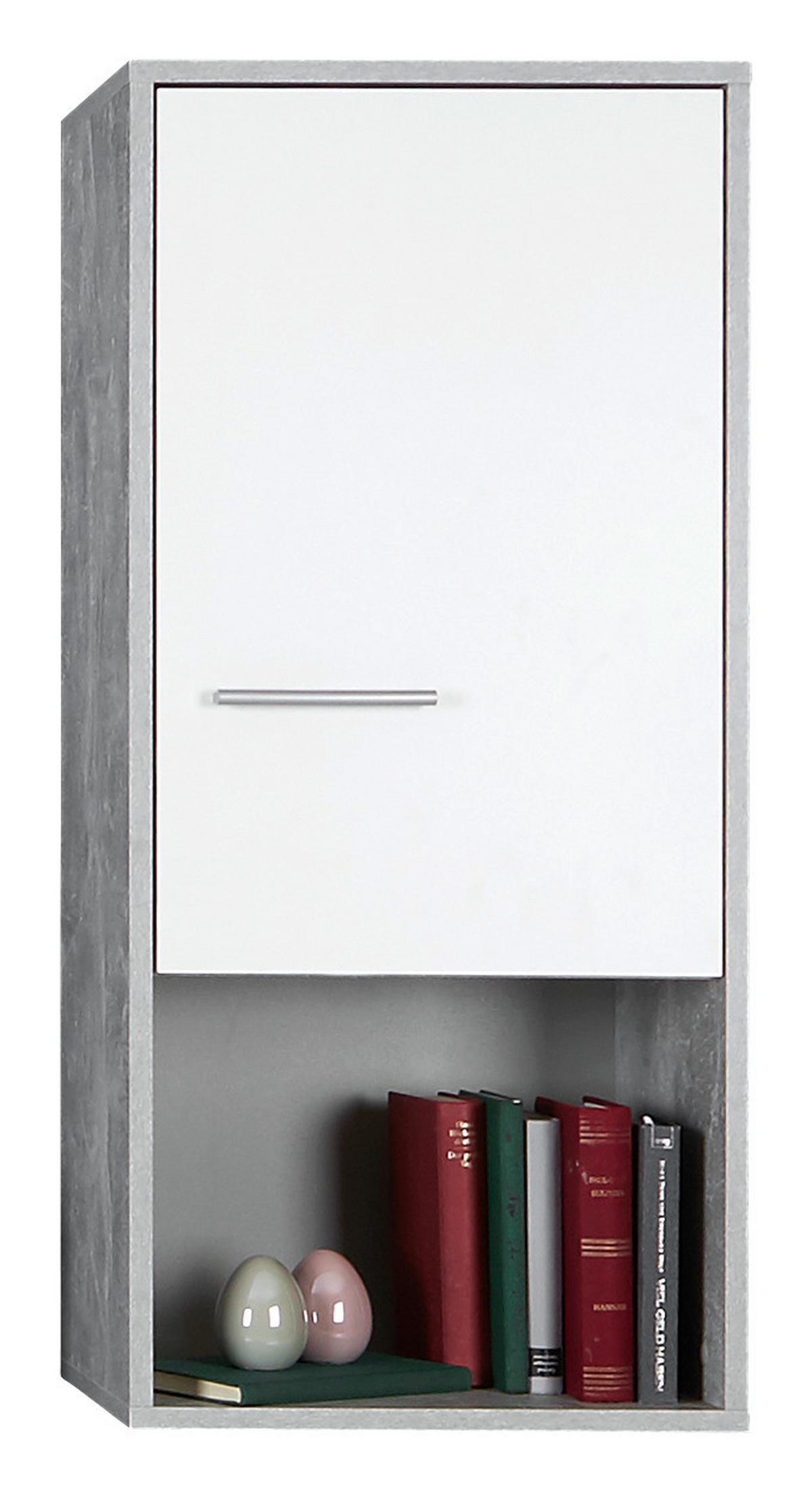 Wohnwand Modern 4 -Teilig. Aran Betonoptik/Perlweiß - Hellgrau/Schwarz, MODERN, Holzwerkstoff (221/183,5/40cm)