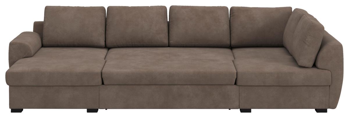 Wohnlandschaft m. Bettfunktion Mirkrofaser taupe, B: 327cm - Taupe/Schwarz, Trend, Textil (154/327/86cm) - MID.YOU