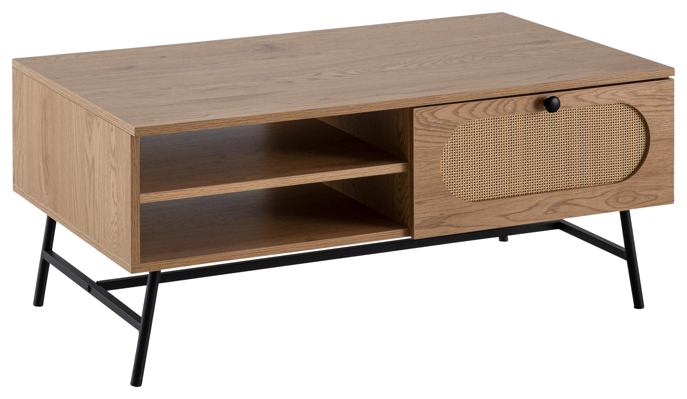 Couchtisch Schwarz L: 100 cm - Eichefarben/Schwarz, Design, Holzwerkstoff/Metall (100/60/45cm) - MID.YOU