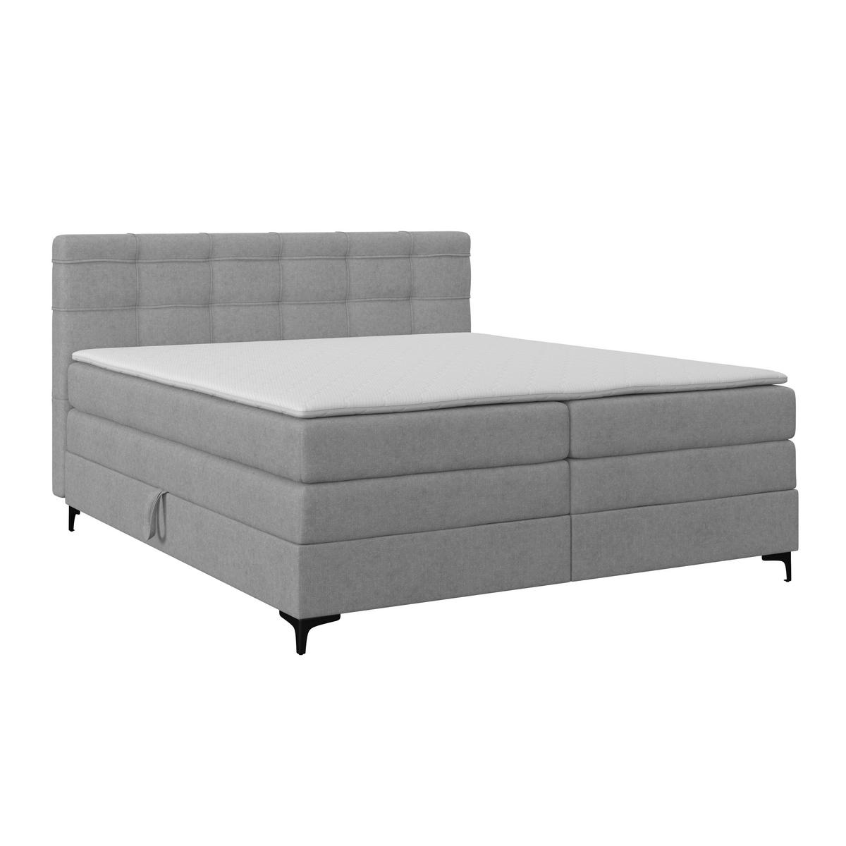 Boxspringbett MITTO Hellgrau 180x200 cm - Hellgrau/Schwarz, KONVENTIONELL, Textil/Metall (180/200cm)