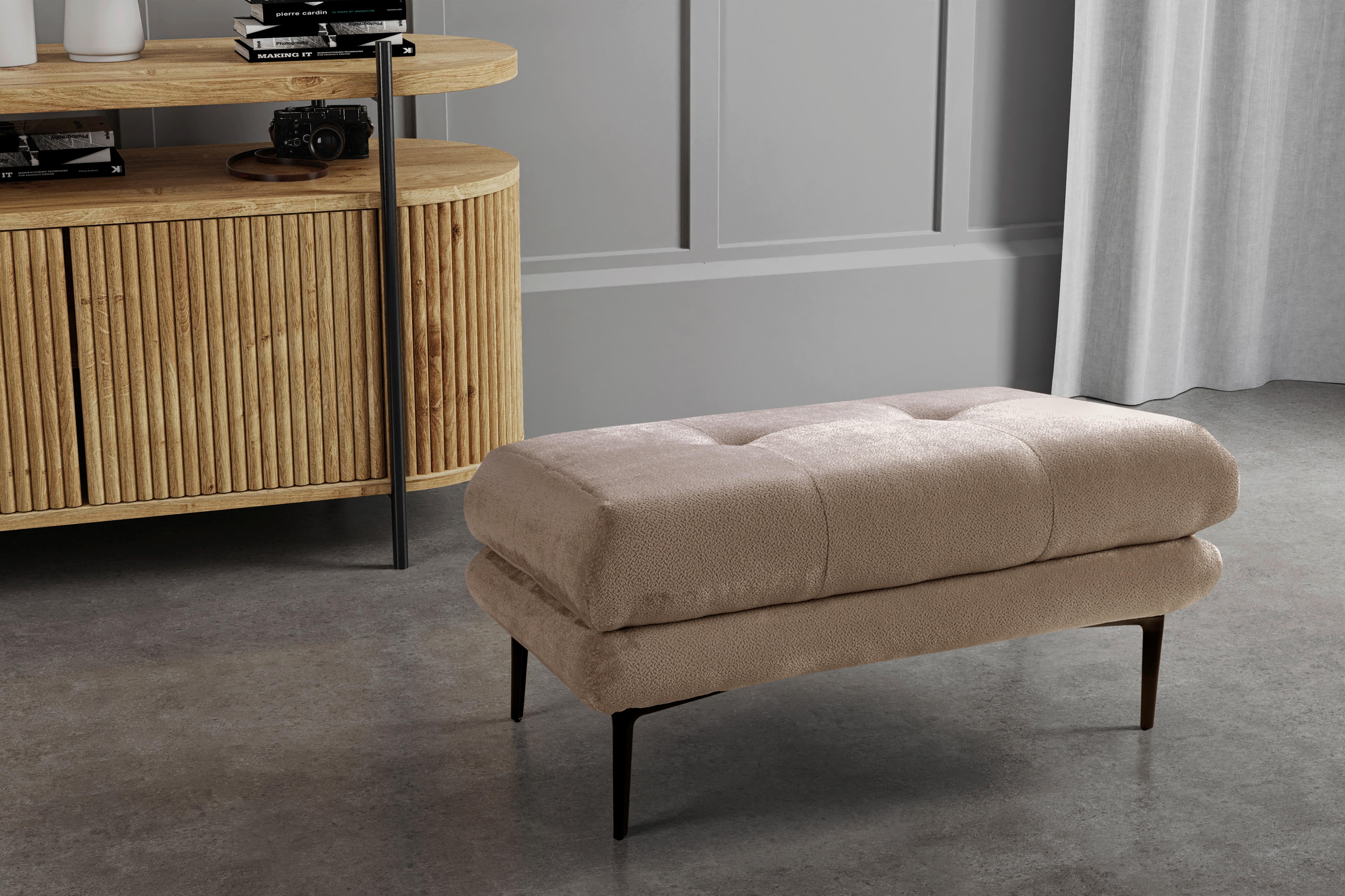 Hocker Ankona Beige/Schwarz, 80 cm - Beige/Schwarz, Design, Textil (80/48/80cm) - MID.YOU