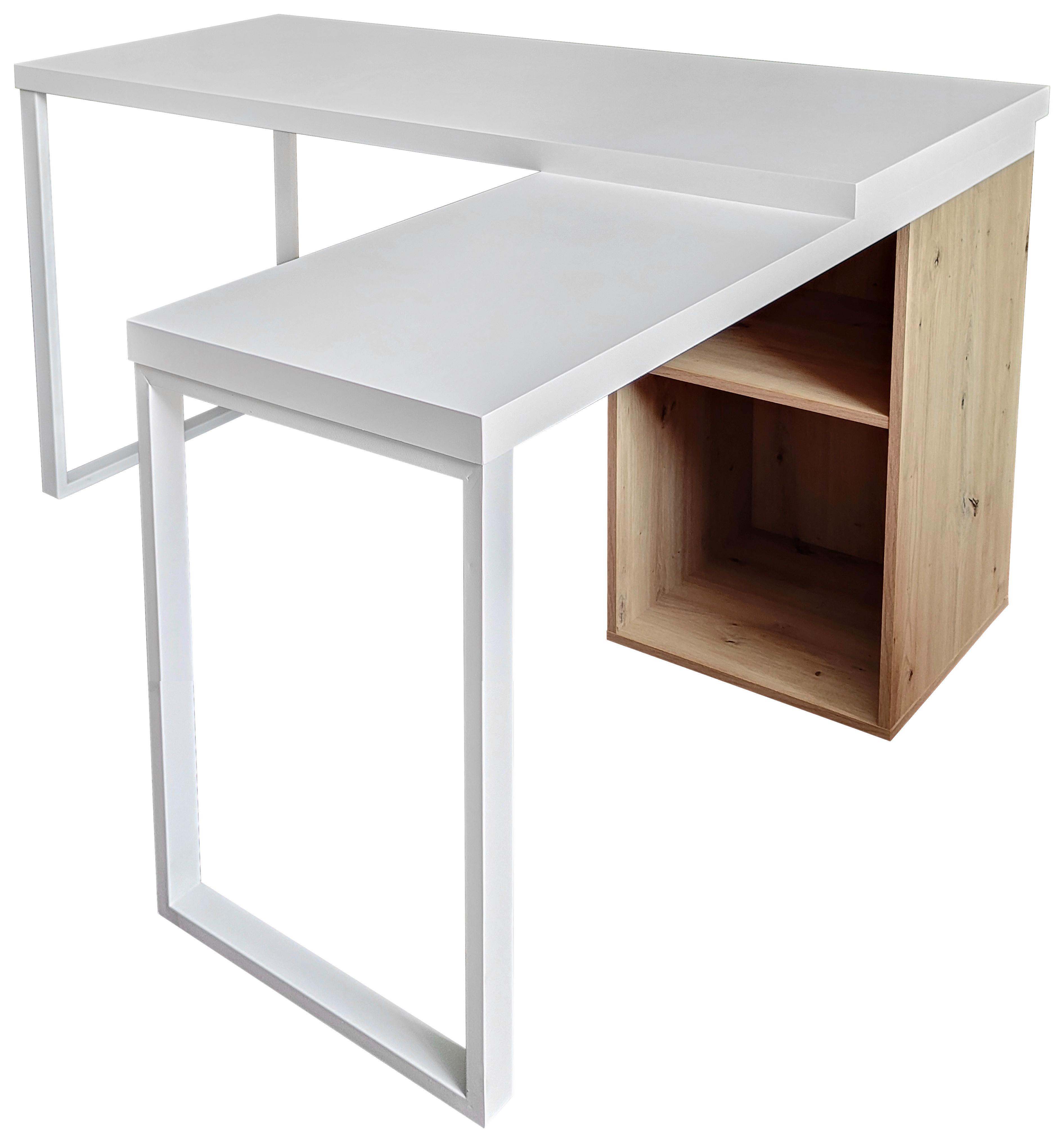 Eckschreibtisch mit Stauraum B: 140cm H: 75cm Tamara - Eichefarben/Weiß, MODERN, Holzwerkstoff/Metall (140/60/75cm) - MID.YOU