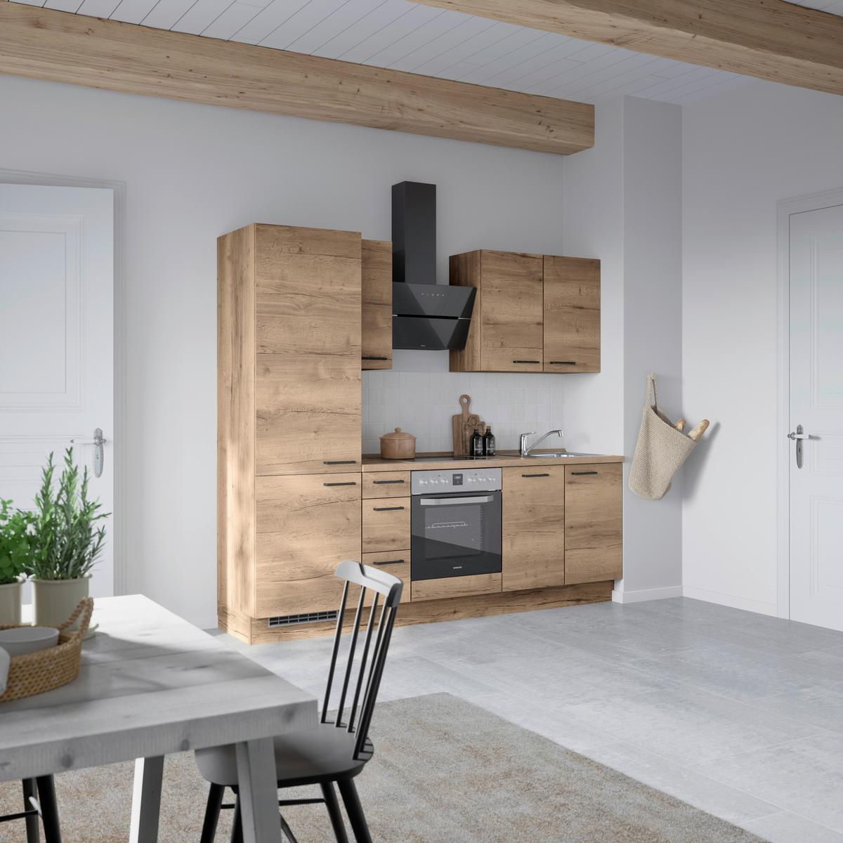 Kuchyňská linka 240 cm, dekor dub Havanna - černá/tmavý dub, Moderní, kov/kompozitní dřevo (240cm) - Nobilia