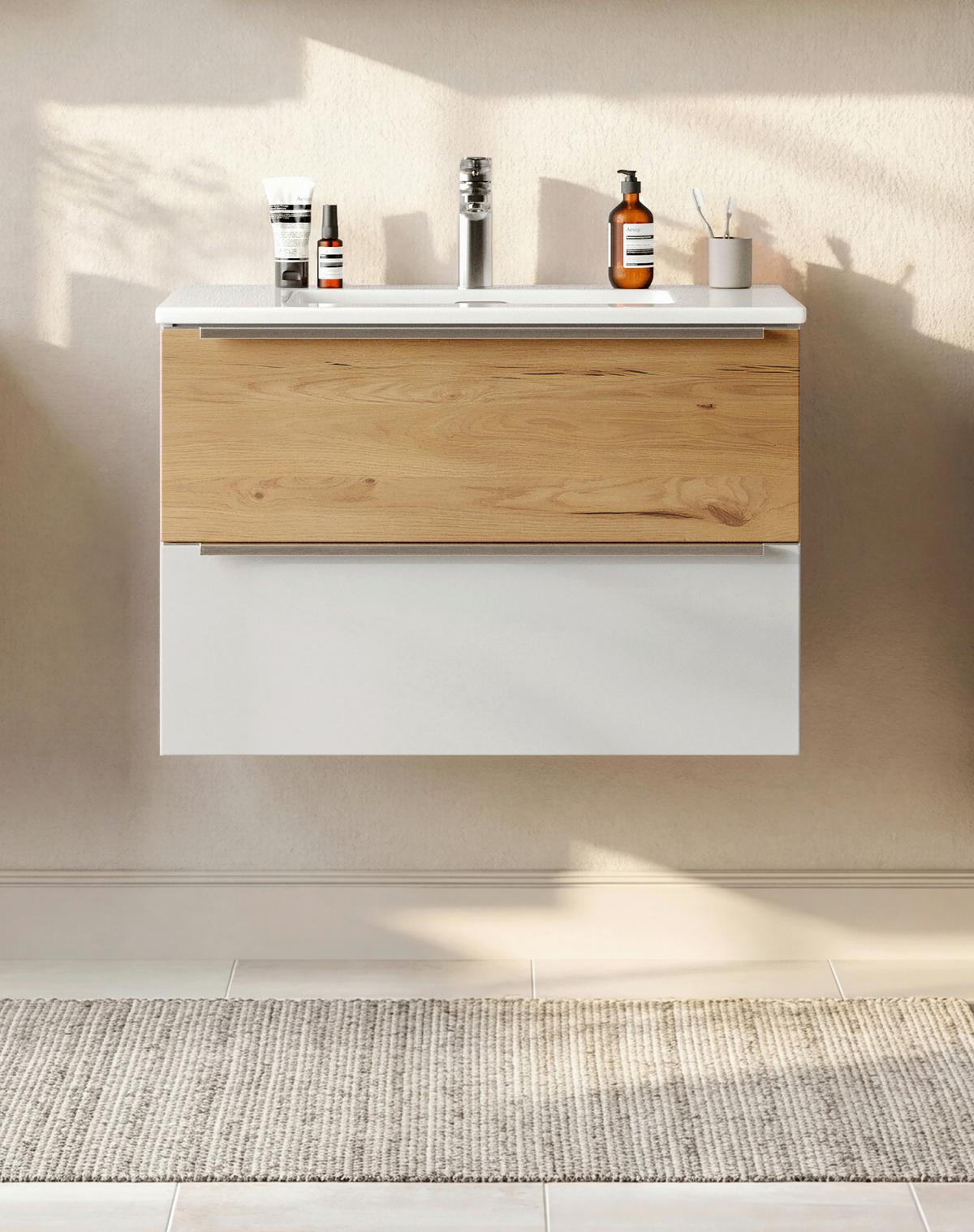 WASCHTISCHKOMBI Verona Weiß/Wildeiche B: 80cm - Wildeiche/Weiß, Trend, Keramik/Holzwerkstoff (80/54/47cm) - Held