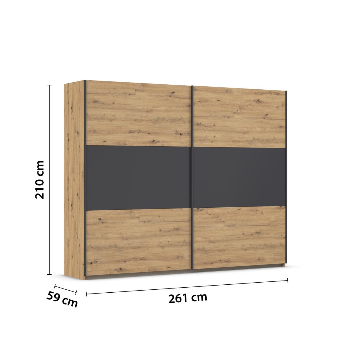 Schwebetürenschrank Neo Grau Eiche Artisan Dekor - Alufarben/Eiche Artisan, MODERN, Holzwerkstoff (261/210/59cm) - Rauch Möbel