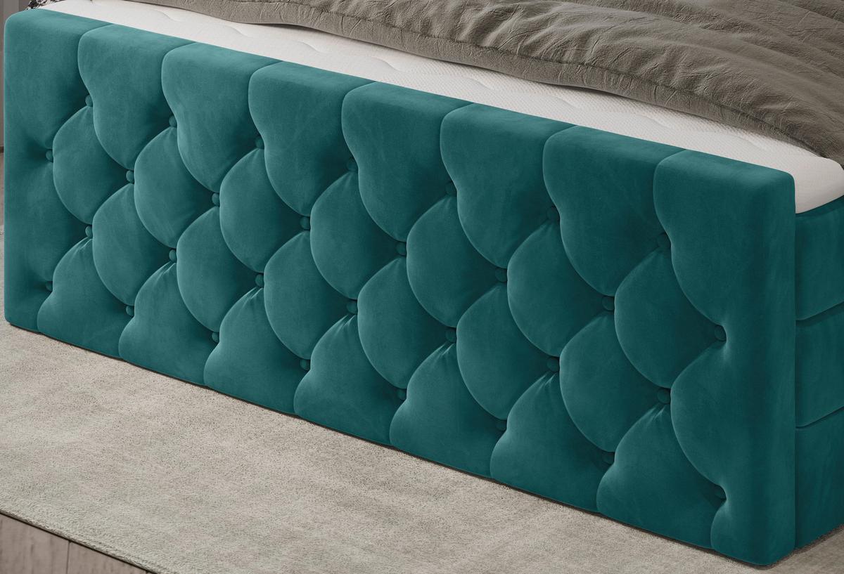 Boxspringbett Swing 9 Petrol 180x200 cm H2 - Beige/Petrol, ROMANTIK / LANDHAUS, Textil (180/200cm) - James Wood