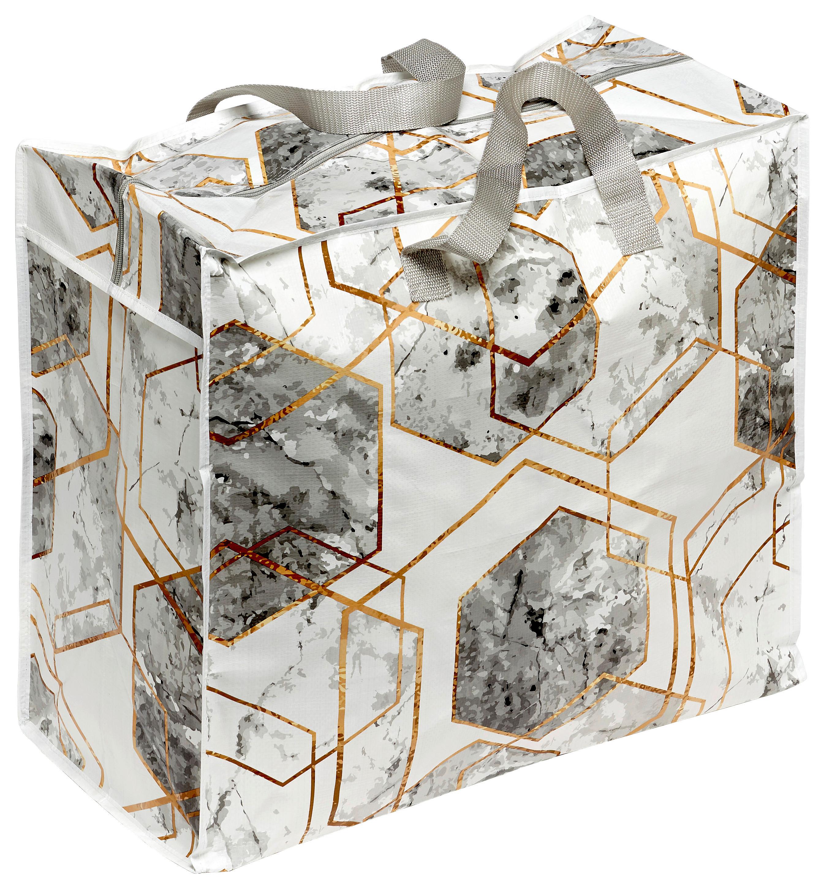 Einkaufstasche Faltbar Geo Weiß/grau/gold - Goldfarben/Hellgrau, Basics, Kunststoff (58/48/29,5cm) - Homezone