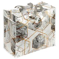 Einkaufstasche Faltbar Geo Weiß/Grau/Gold - Goldfarben/Hellgrau, Basics, Kunststoff (58/48/29,5cm) - Homezone