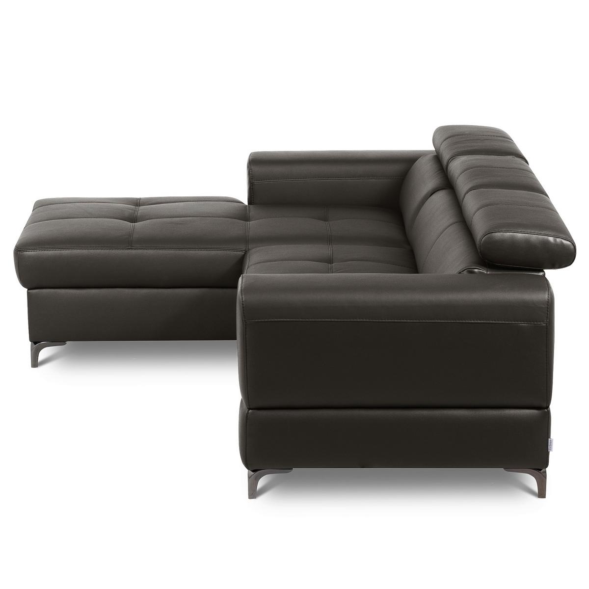 Ecksofa Torino Teilleder Dunkelbraun 173x247 - Dunkelbraun/Schwarz, Design, Leder/Textil (173/247cm) - Livetastic