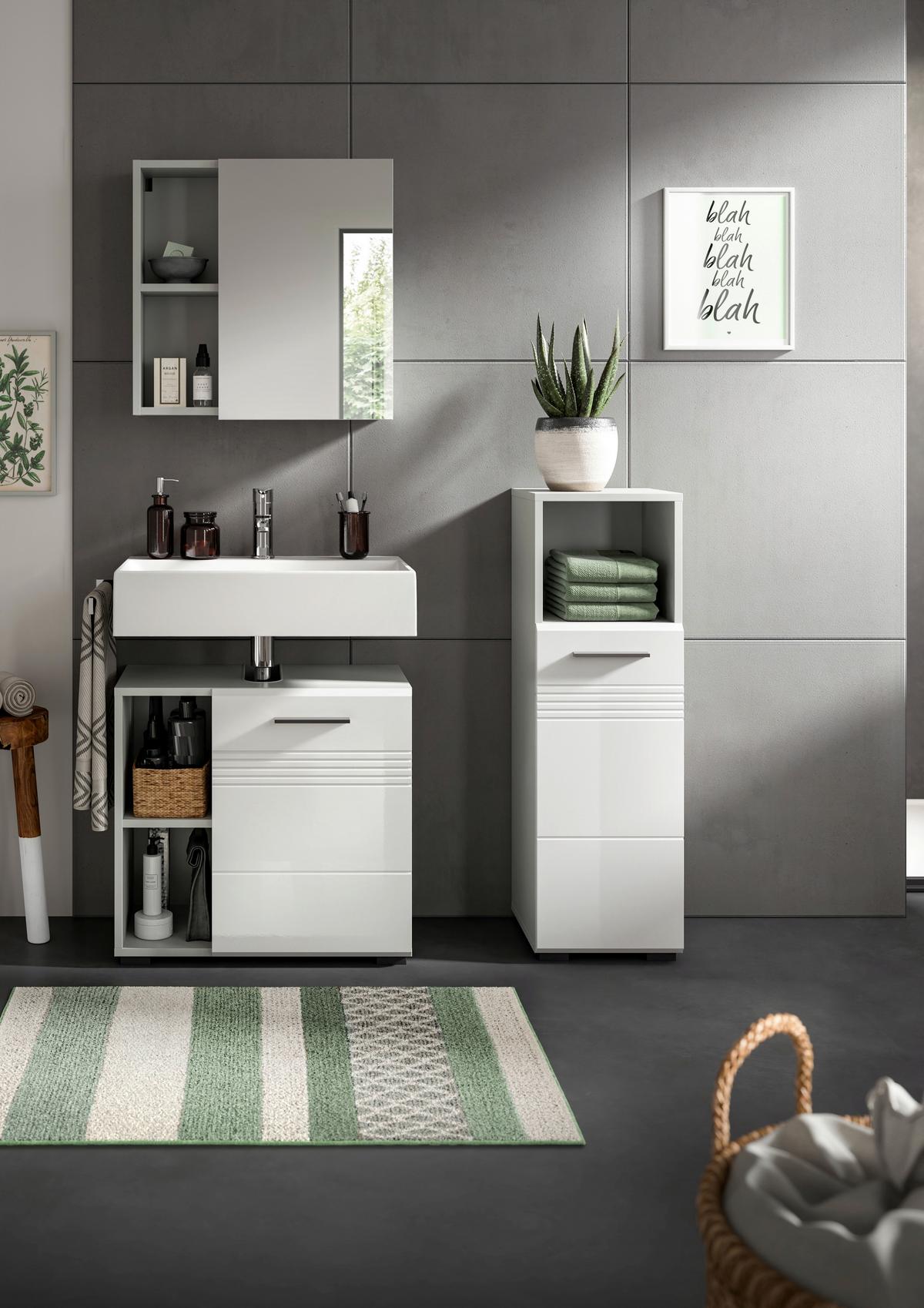 Badezimmer Copa Grau Weiß Hg B: 90 Cm - Weiß Hochglanz/Schwarz, MODERN, Holzwerkstoff (90cm) - MID.YOU