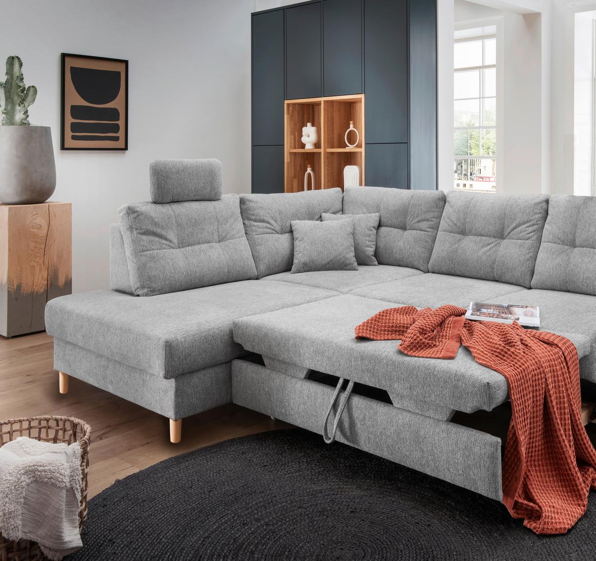 Ecksofa Brizzini Silberfarben S: 206x264 Cm - Silberfarben/Naturfarben, MODERN, Textil (206/264cm) - Livetastic