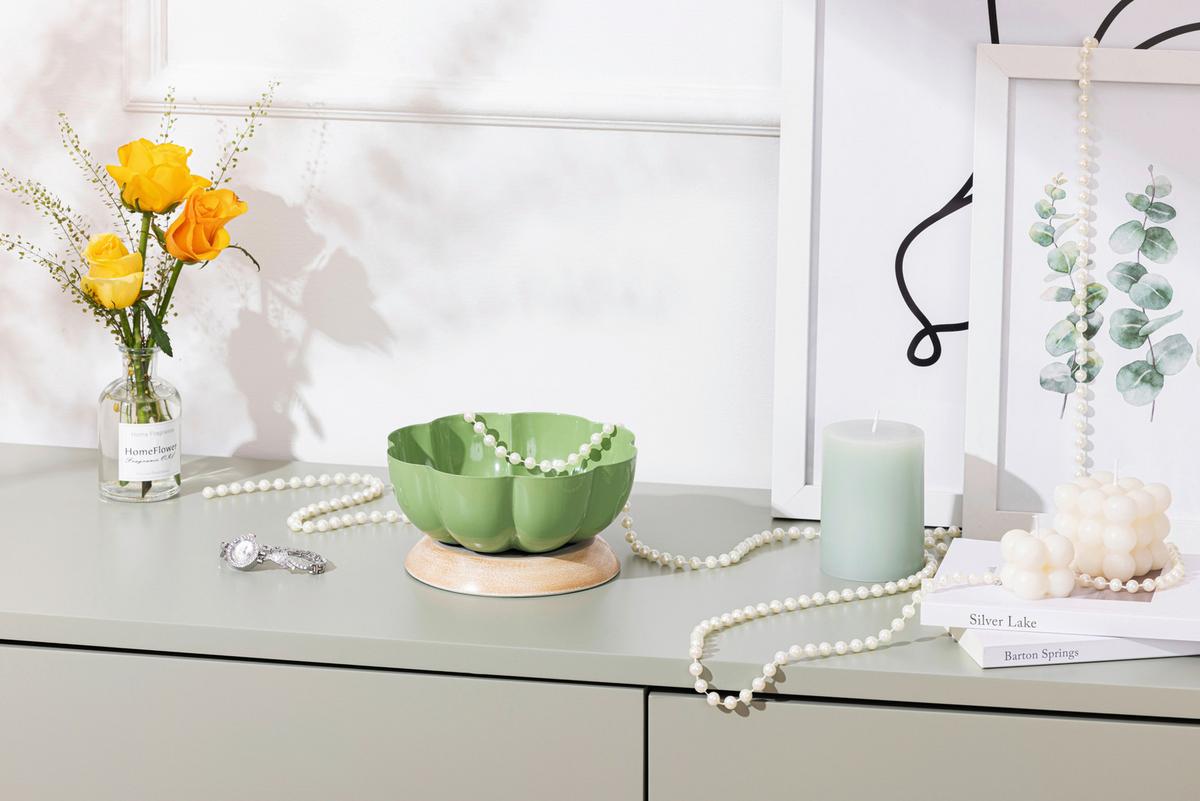 Dekoschale Oliver - Hellbraun/Grün, KONVENTIONELL, Metall (17/8,5cm) - Luca Bessoni