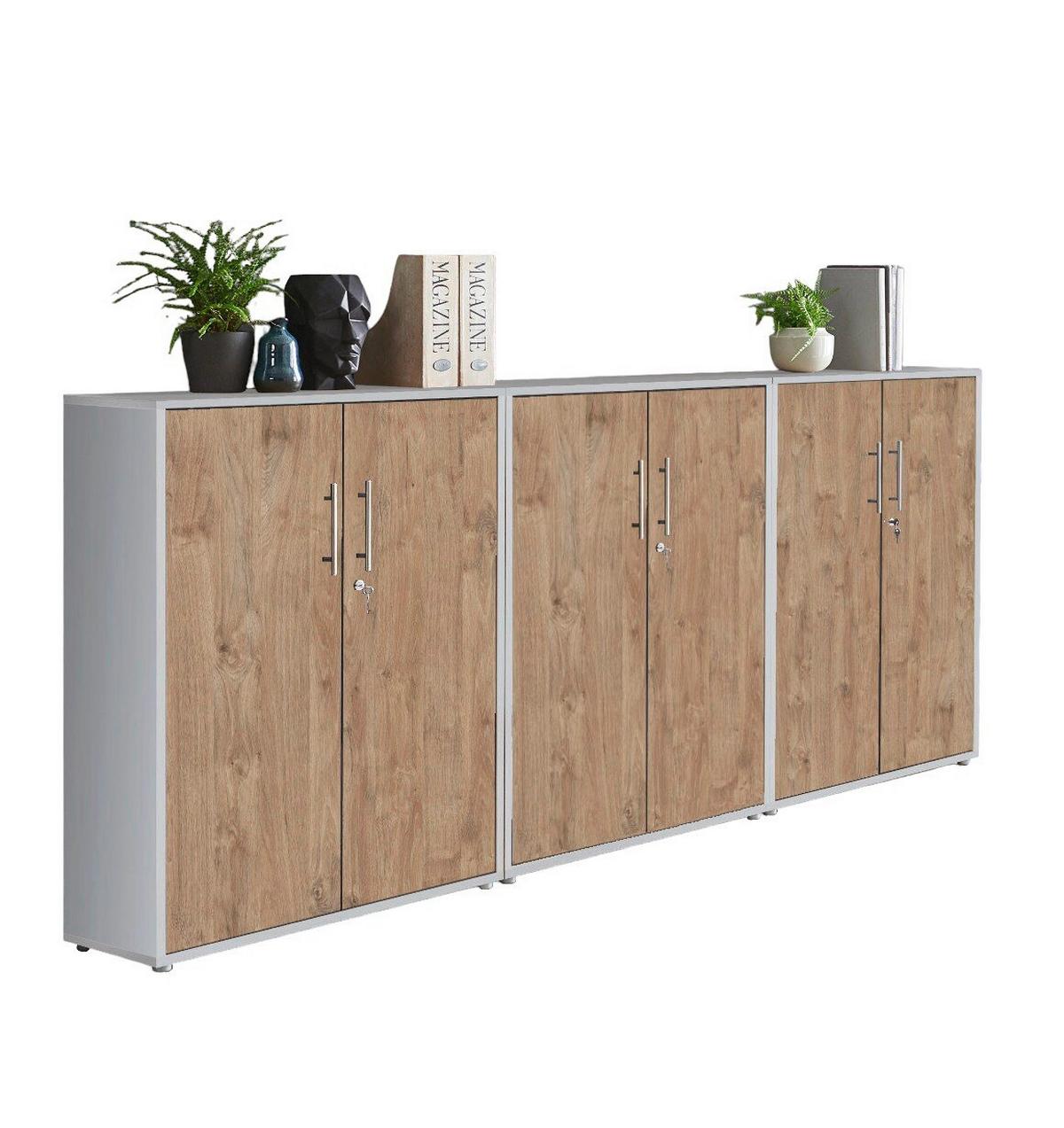 Aktenschrank Office Edition Grau/eiche Dekor B: 253,2cm - Eichefarben/Grau, MODERN, Holzwerkstoff (253,2/113,6/33cm) - MID.YOU
