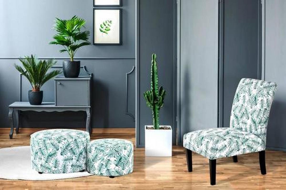 Stapelhocker Indira Flower Weiß Grün H: 32/36 cm 2er-Set - Weiß/Grün, Basics, Kunststoff/Textil (45+58cm) - Kayoom