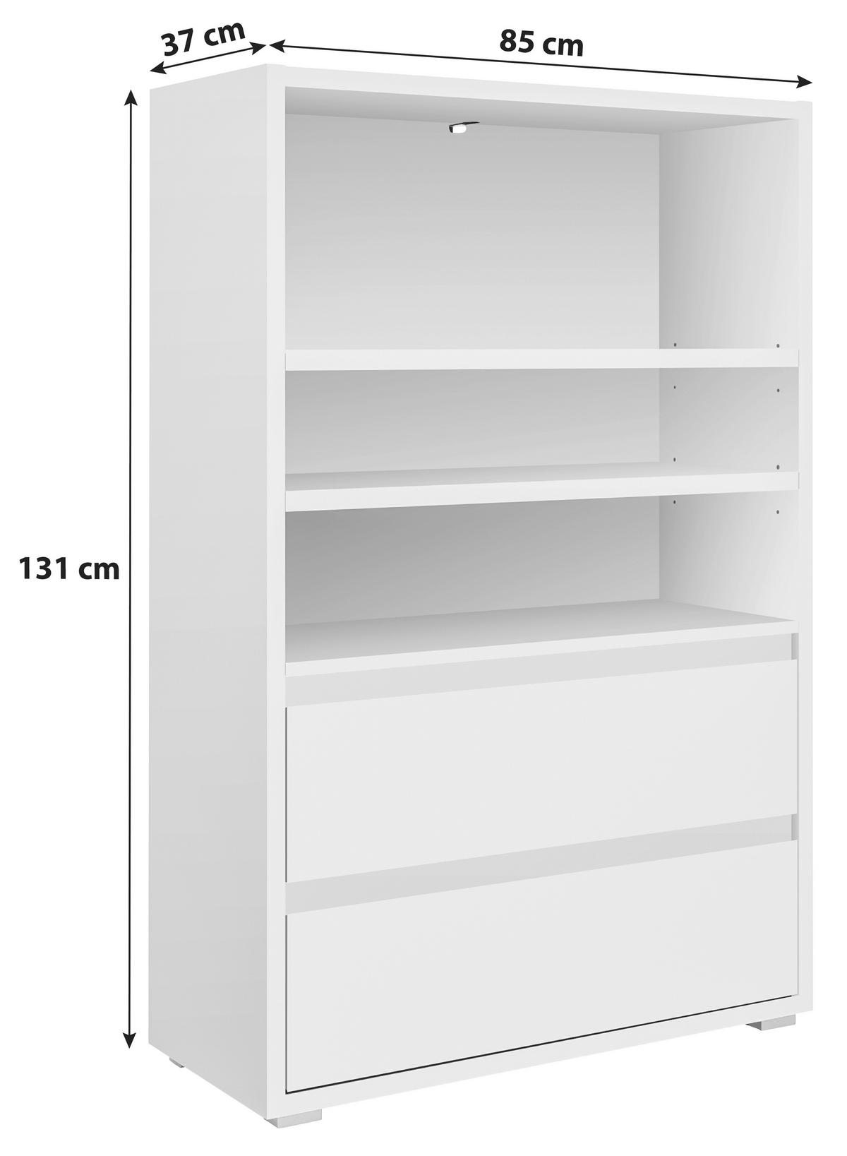 Regal mit Laden Image 85 cm Weiß - Silberfarben/Weiß, KONVENTIONELL, Holzwerkstoff (85/131/37cm) - MID.YOU