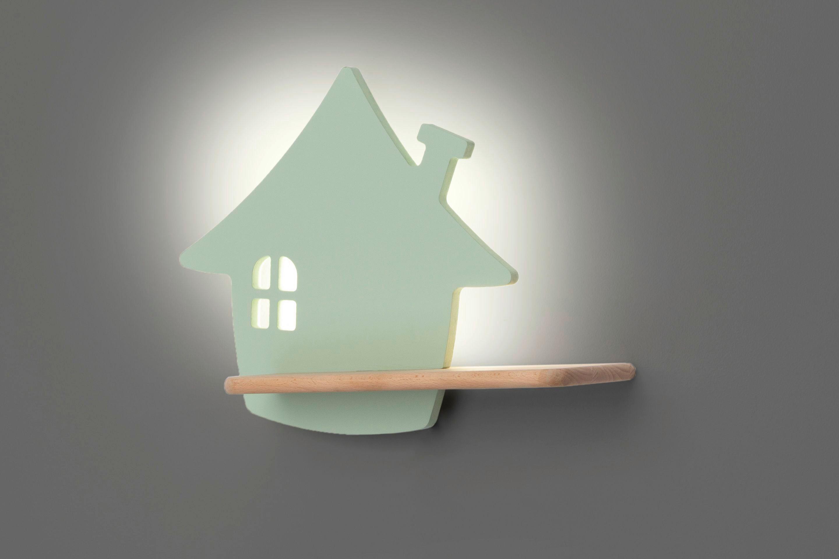 Kinderwandleuchte 21-84866 House - Mintgrün, Basics, Holz/Holzwerkstoff (35/12/26cm)
