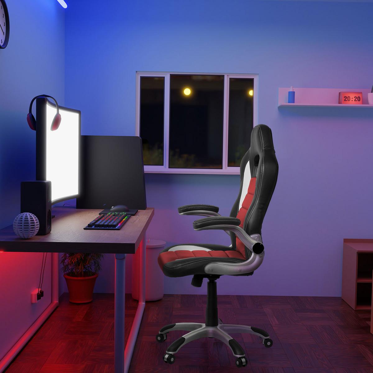 Gamingstuhl Game Sport Rot/schwarz/weiß - Rot/Silberfarben, MODERN, Kunststoff/Textil (64/118/57cm) - MID.YOU