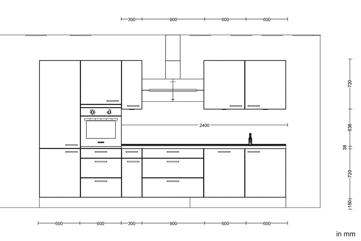 Kuchyňská linka 360 cm, dekor dub Havanna - černá/tmavý dub, Moderní, kov/kompozitní dřevo (360cm) - Nobilia