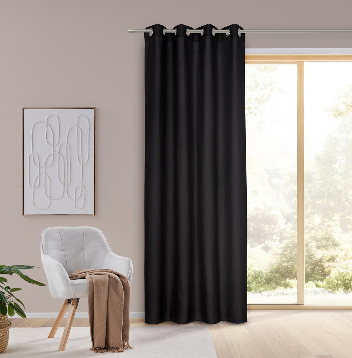 ZÁVĚS S OČKY ABBY, 140/235 cm - černá, Konvenční, textil (140/235cm) - Modern Living