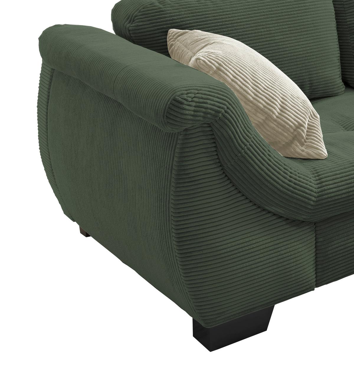 Eckosfa mit Schlaffunktion Flora Grün Cord - Beige/Schwarz, Design, Textil (250/190cm) - MID.YOU