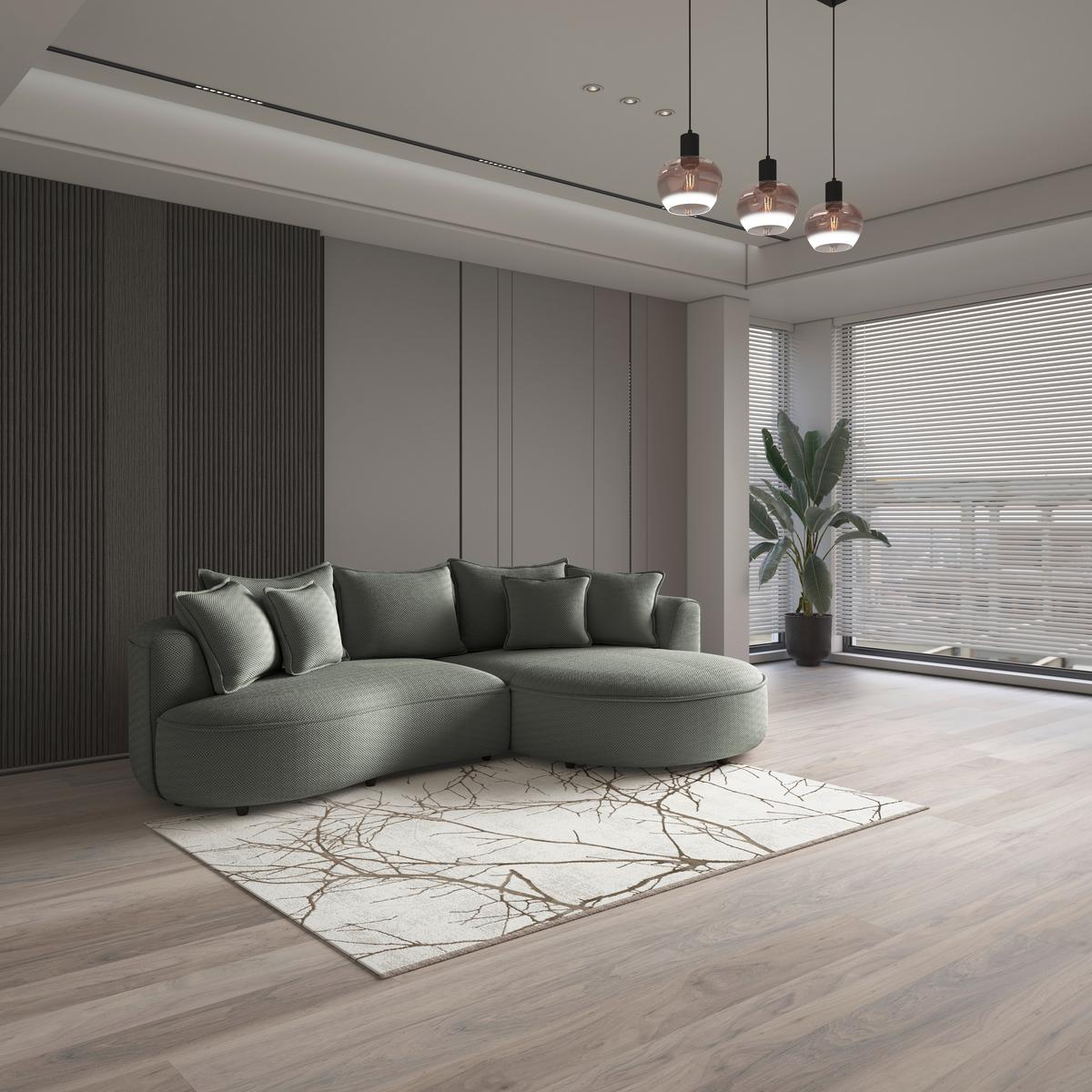 Rohová sedačka LEVI, pravá, zelená, se 7 polštáři - černá/zelená, Moderní, textil/plast (287/168cm)