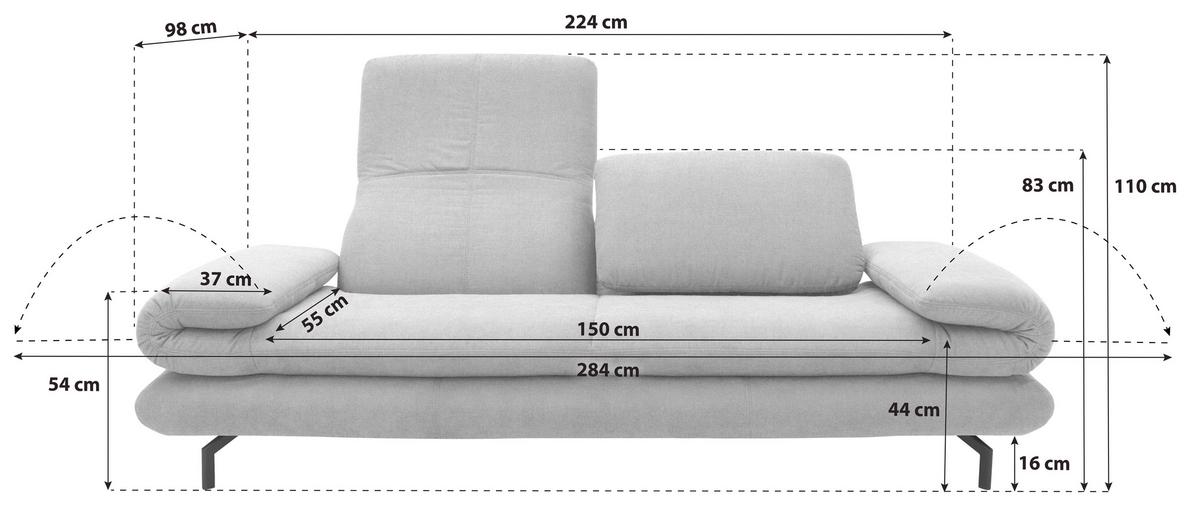 2,5-sitzer Türkis - Türkis/Schwarz, Design, Textil (224 (284)/83 (110)/98cm) - LOOKS by W.Joop