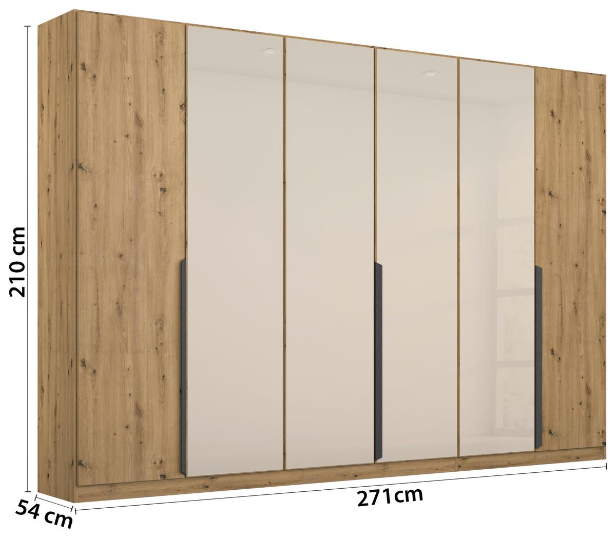 Drehtürenschrank Artemis B: 271 Cm Champagner/eiche - Champagner/Eiche Artisan, MODERN, Glas/Holzwerkstoff (271/210/54cm) - Rauch Möbel