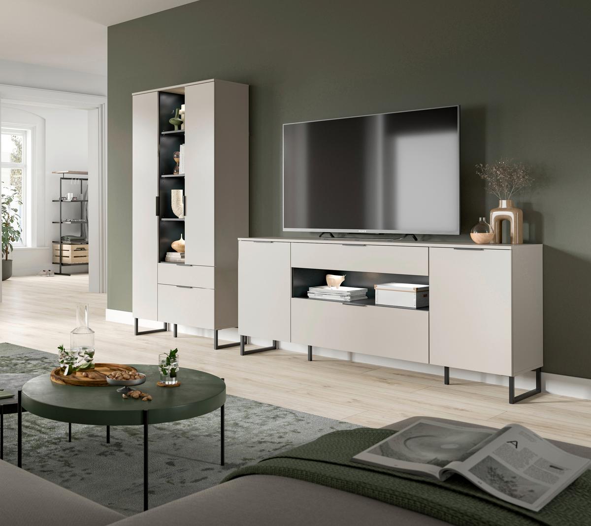 Wohnwand Noida Kaschmirfarben /Schwarz B: 290cm - Kaschmir/Schwarz, Design, Holzwerkstoff (290/192/41cm) - Livetastic