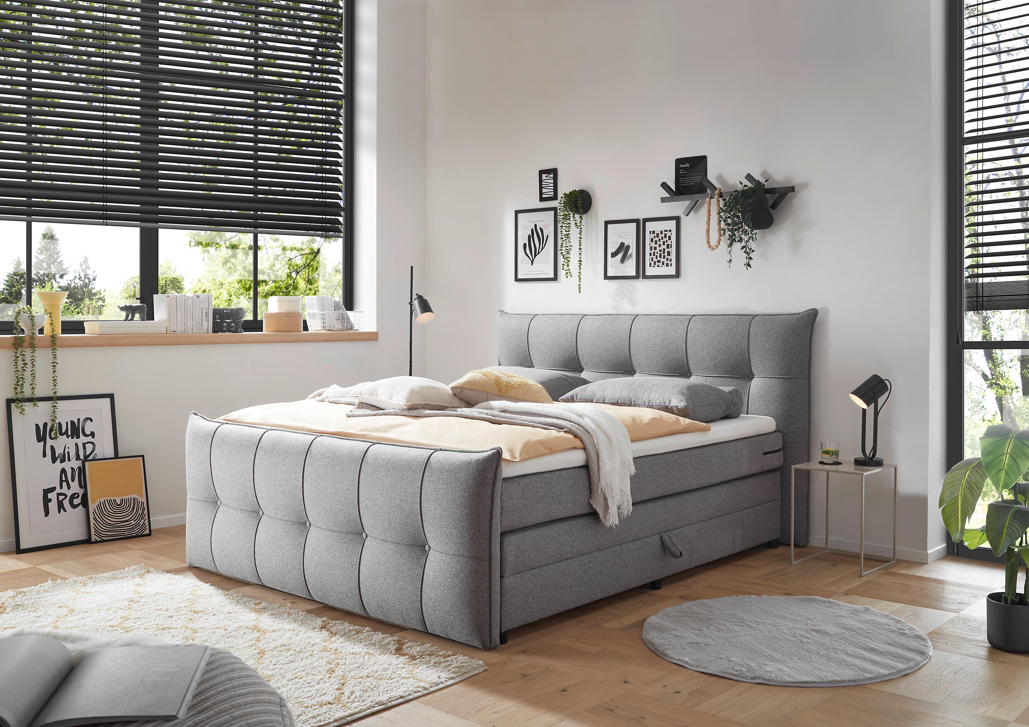Boxspringbett Manchester 6 - Dunkelgrau/Schwarz, MODERN, Holzwerkstoff/Textil (180/200cm) - MID.YOU