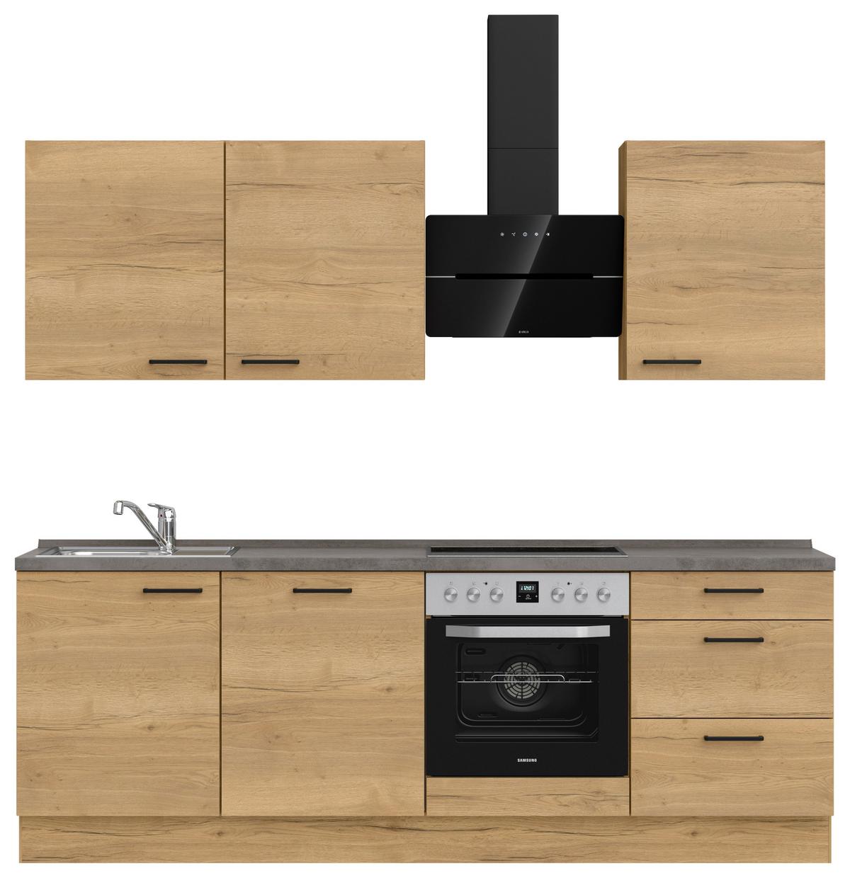 Kuchynská linka 240 cm, dub Sierra - čierna/farba duba, Modern, kov/kompozitné drevo (240cm) - Nobilia