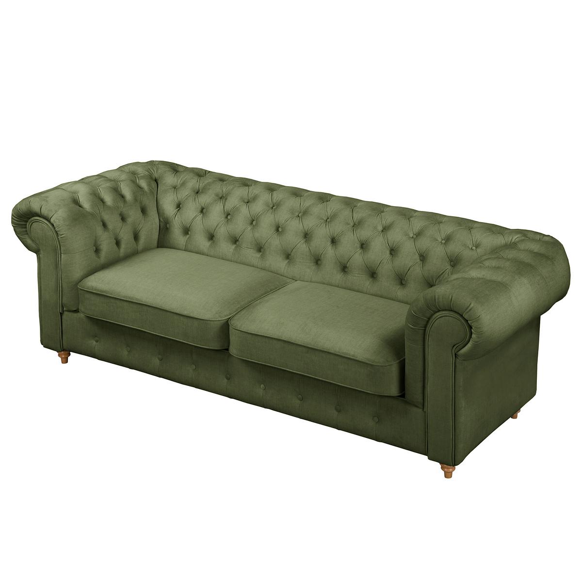Schlafsofa Laura Dunkelgrün, B: 218cm - Dunkelgrün/Braun, Design, Textil (218/74/91cm) - P & B