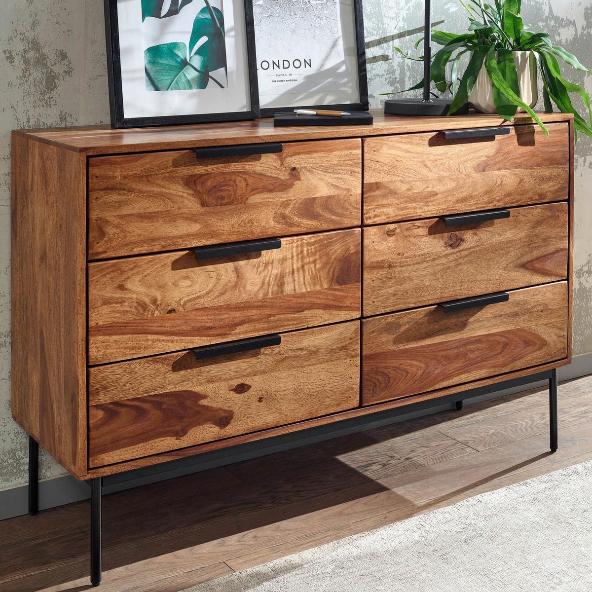 Sideboard Sheesham Sheeshamfarben B: 117 Cm - Sheeshamfarben/Schwarz, Design, Holz (117/80/42cm) - MID.YOU