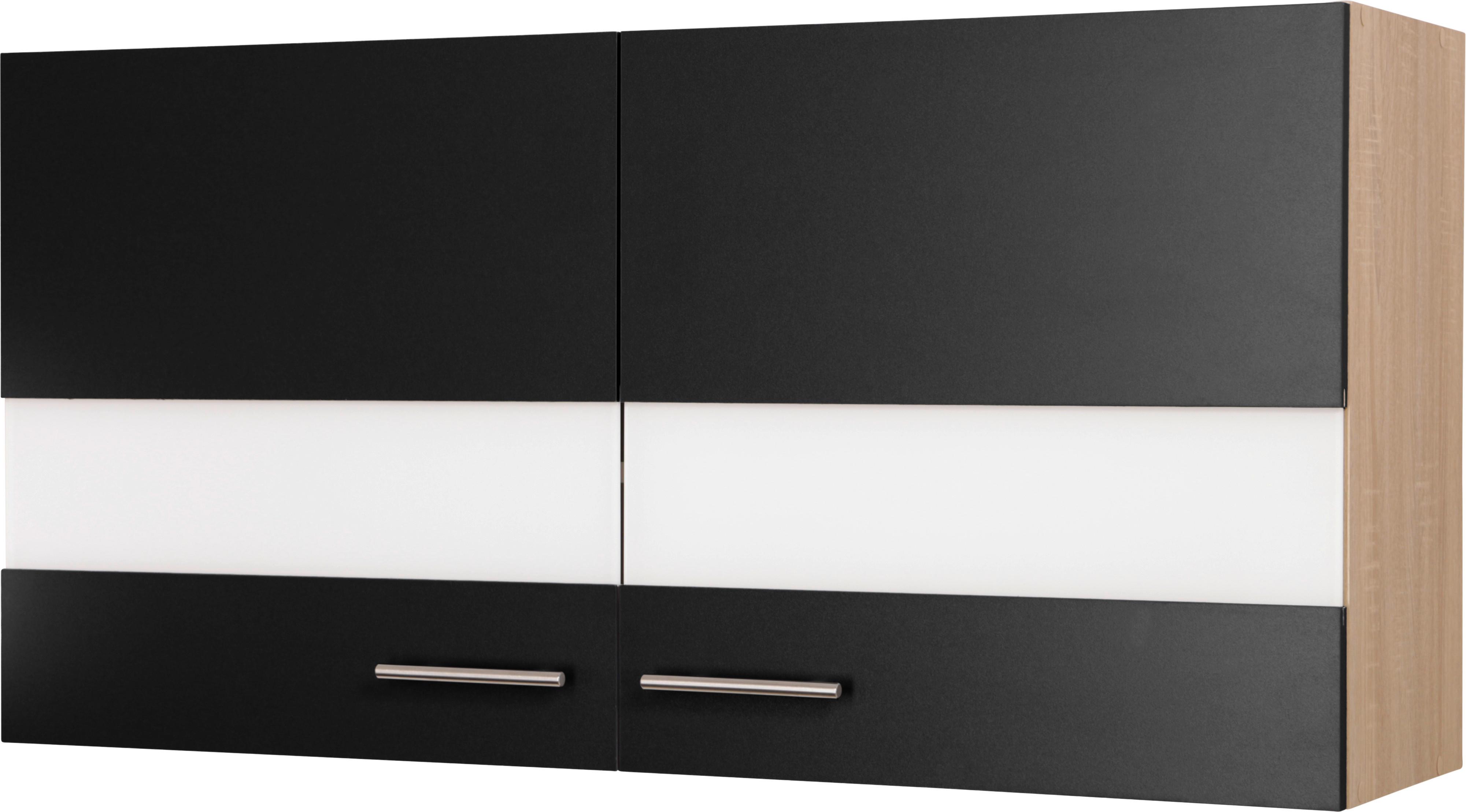 Küchenoberschrank Merle Schwarz, Eiche Dekor B:110cm - Eichefarben/Schwarz, Basics, Glas/Holzwerkstoff (110/56,1/34,6cm) - Respekta