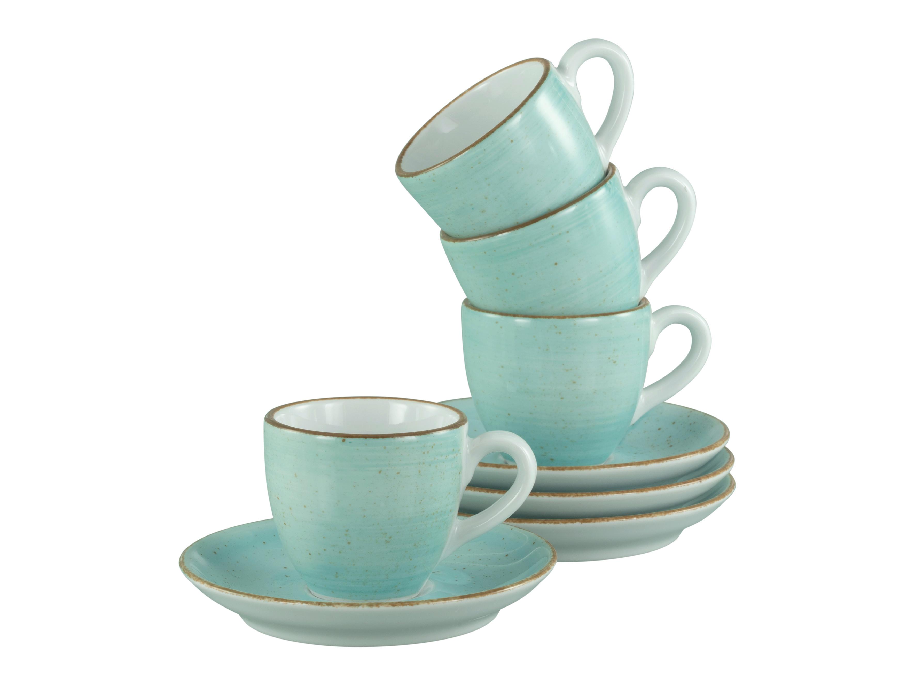 Espressotasse Mit Untertasse Vintage Nature Türkis, Weiß - Türkis/Weiß, Basics, Keramik - Creatable