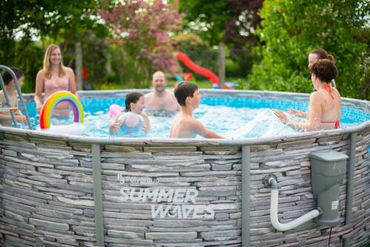 Aufstellpool Rund mit Leiter D: 427 cm - Grau, KONVENTIONELL, Kunststoff (427/107cm)