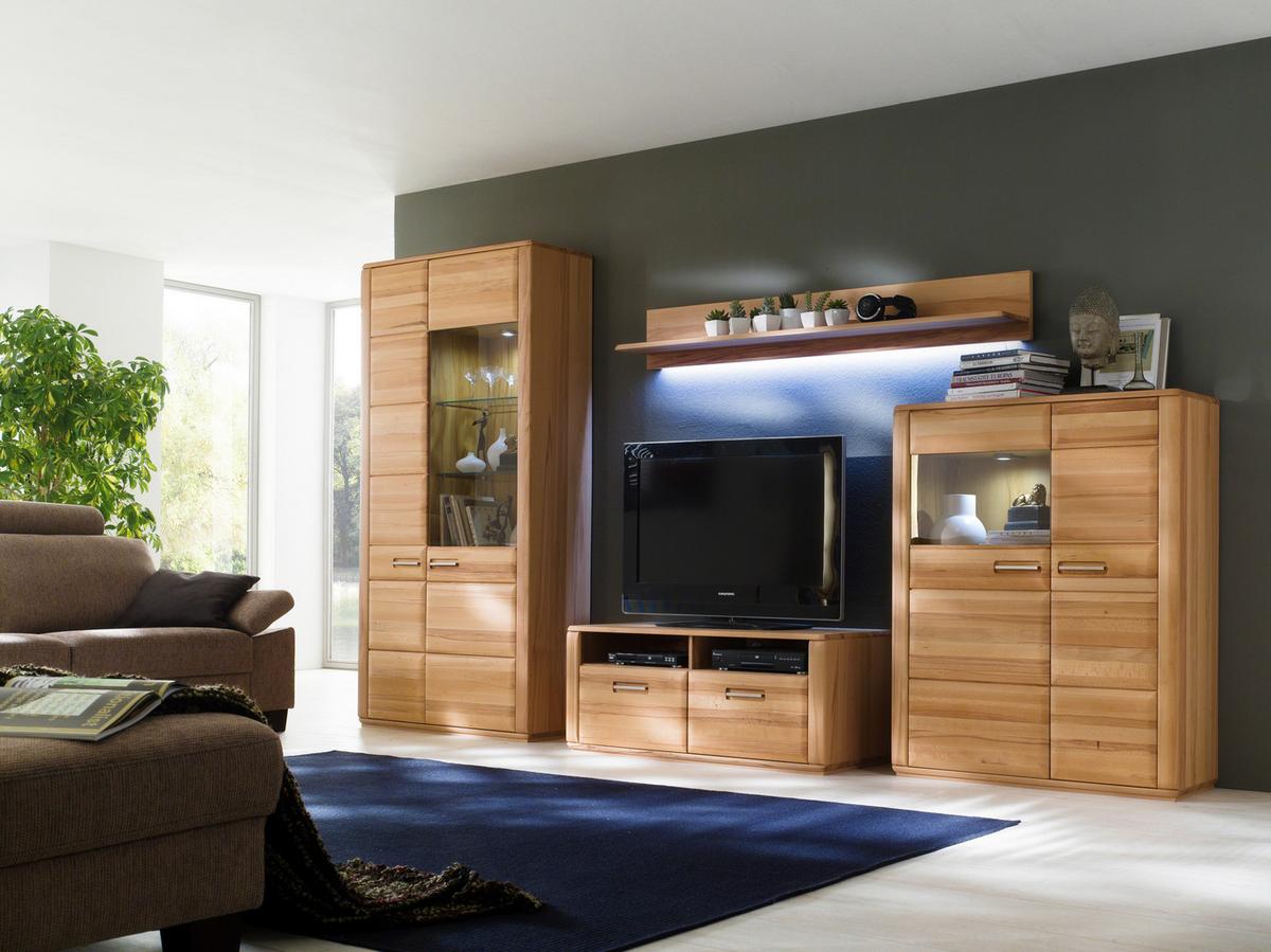Wohnkombination teilmassiv 4--teilig. Sena Buchefarben - Buchefarben, Design, Glas/Holz (357/209/51cm) - Livetastic