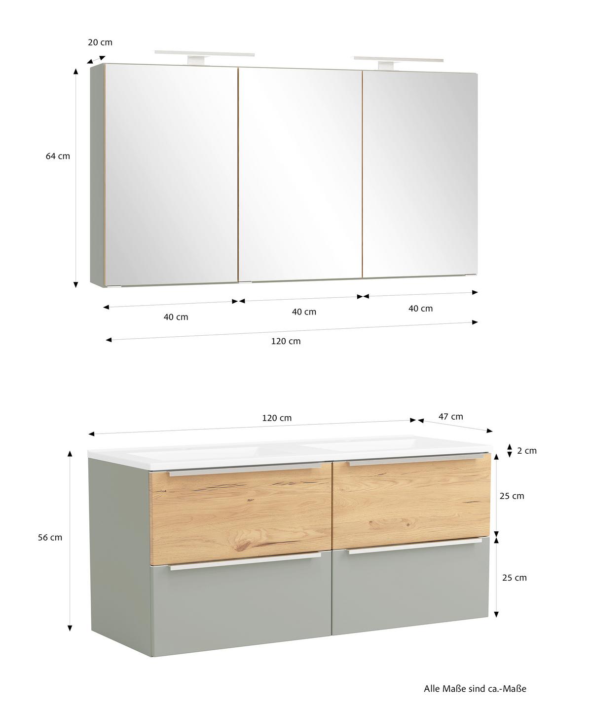 Badezimmer Verona Wildeiche/Schilfgrün 3-Teilig - Schilfgrün/Wildeiche, Trend, Glas/Holzwerkstoff (120cm) - Held