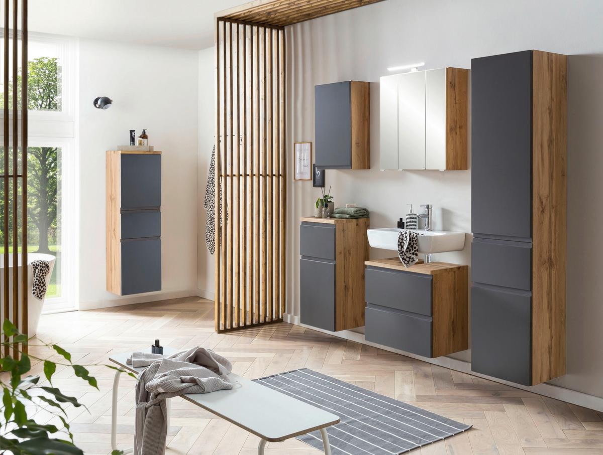 Midischrank Varese B: 40 cm Grau/Eiche Wotan - Eiche Wotan/Grau, MODERN, Holzwerkstoff (40/130/35cm) - Held