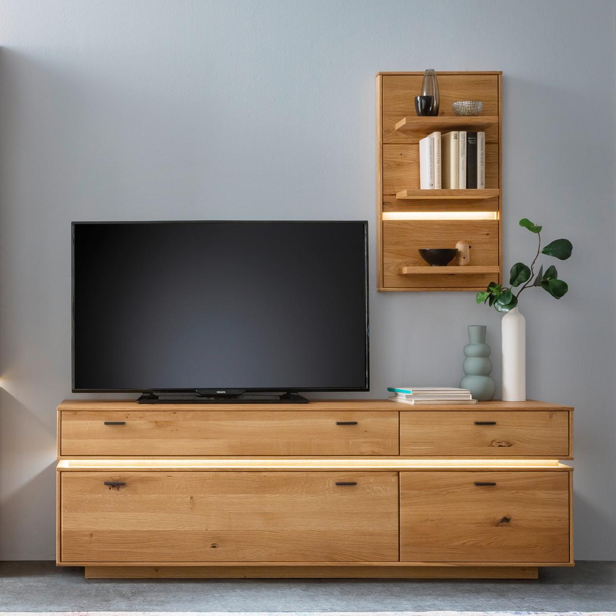 Wohnkombination Massiv 3-Tlg. Como Wildeiche - Wildeiche, Natur, Glas/Holz (276/202/51cm) - MID.YOU
