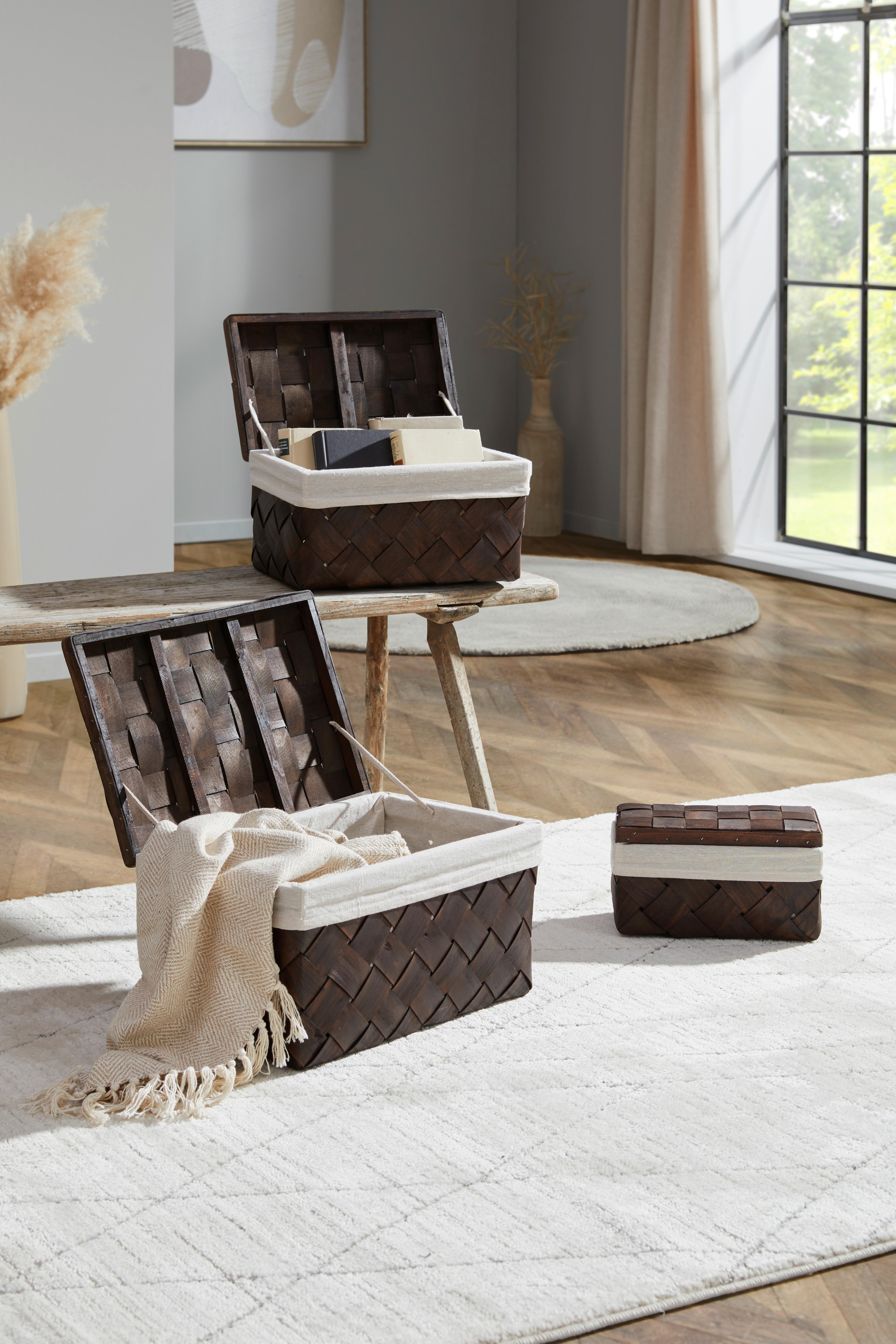 Korb Petra - L - Braun/Weiß, Basics, Holz/Textil (42/29/23cm) - Luca Bessoni