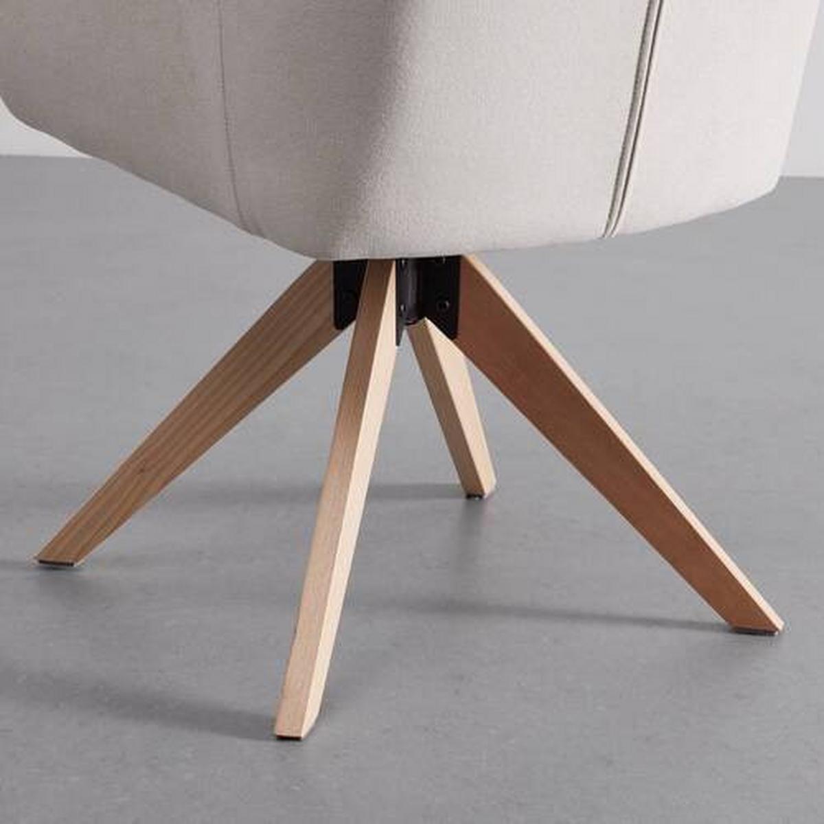 Sametová židle Lucita otočná, nohy dřevo - přírodní barvy/béžová, Moderní, kov/dřevo (58/87/60cm) - Bessagi Home