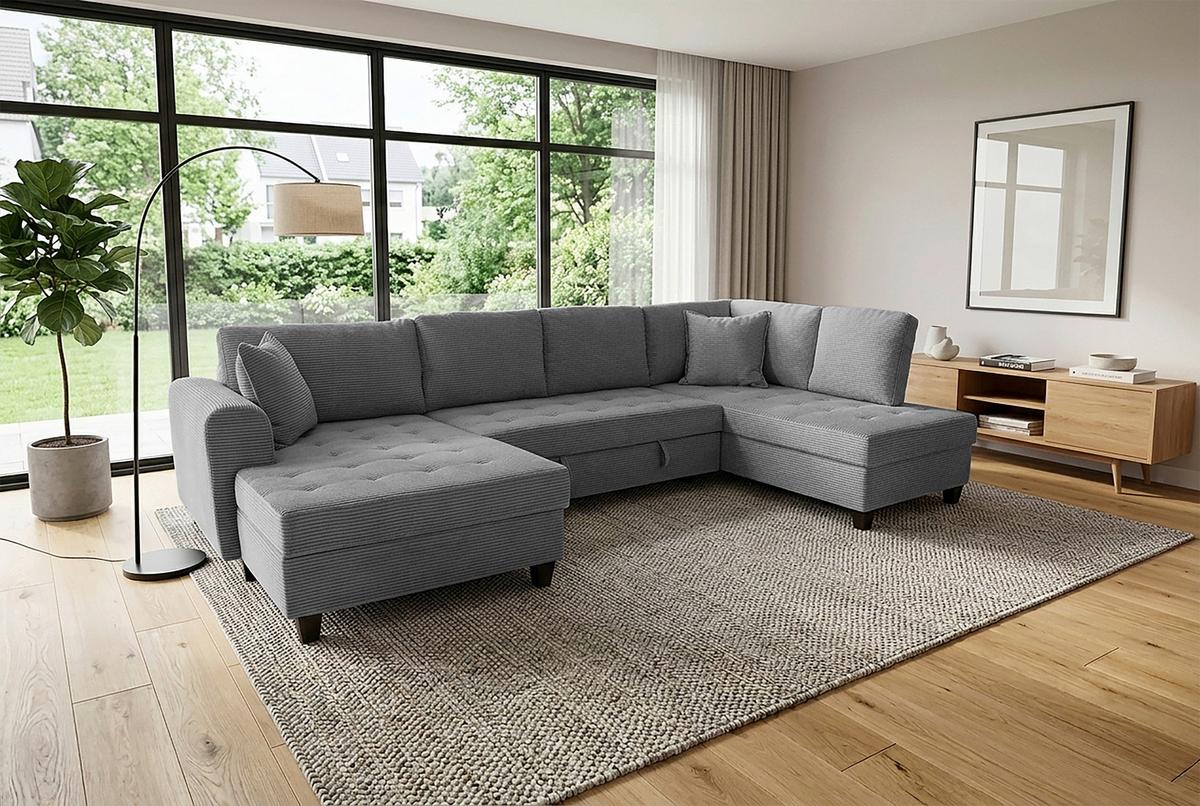 Wohnlandschaft Moritz Grau U-Form: 155x324x178 cm - Grau, Trend, Textil (155/324/178cm)