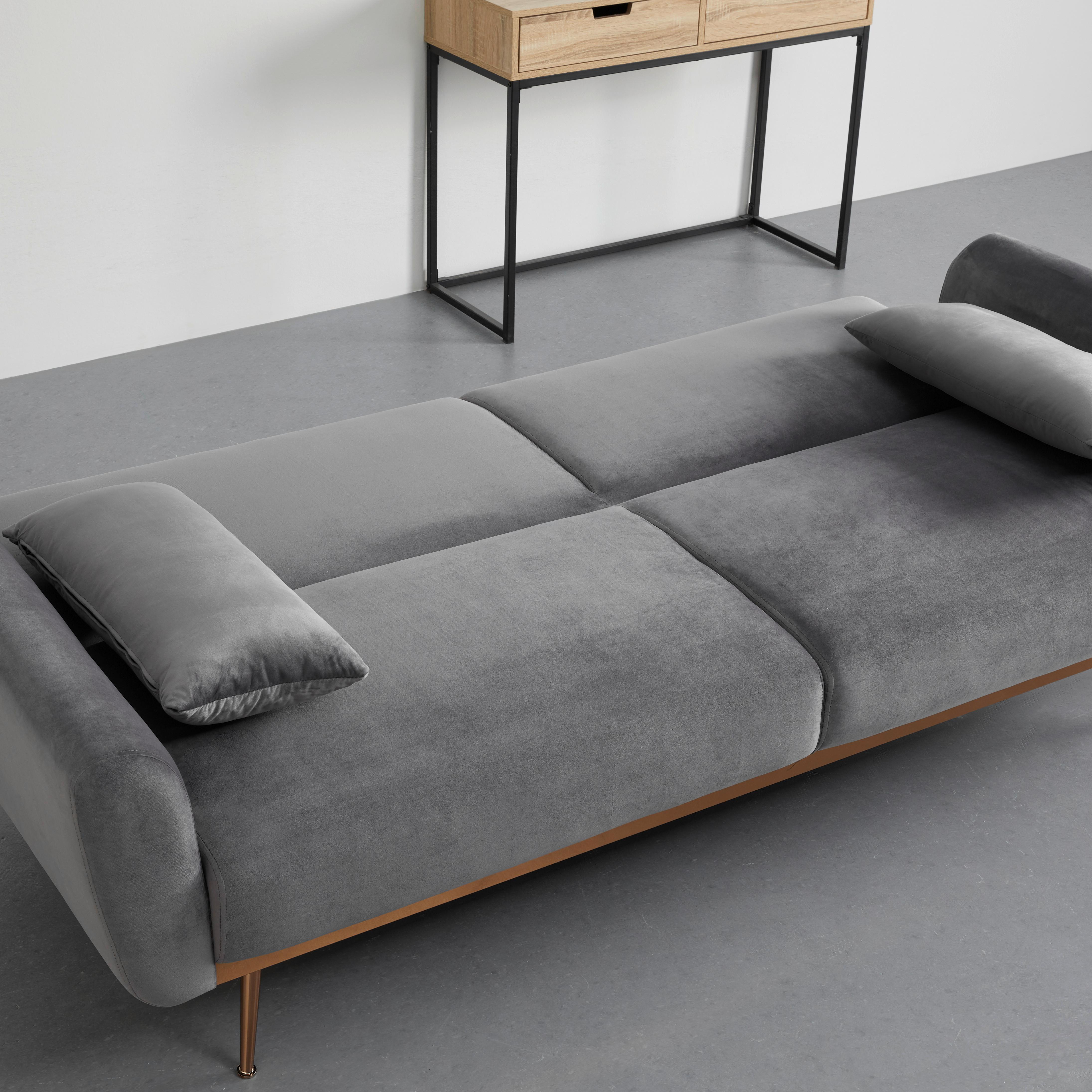 Rozkládací pohovka s polštáři GUILIA, šedá - šedá/měděné barvy, Moderní, kov/dřevo (211/85/83cm) - Modern Living